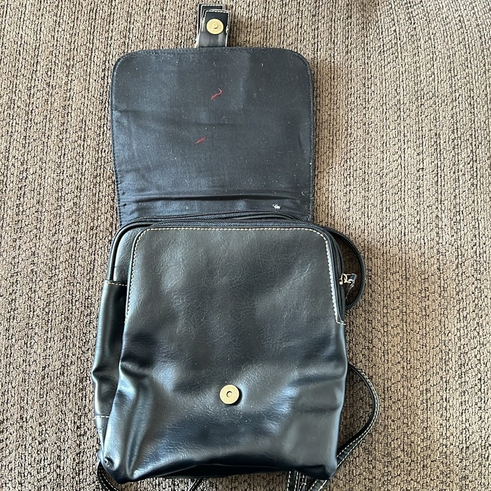The Stone Black Faux Leather Mini Backpack Purse Contrast Stitch - Picture 4 of 6